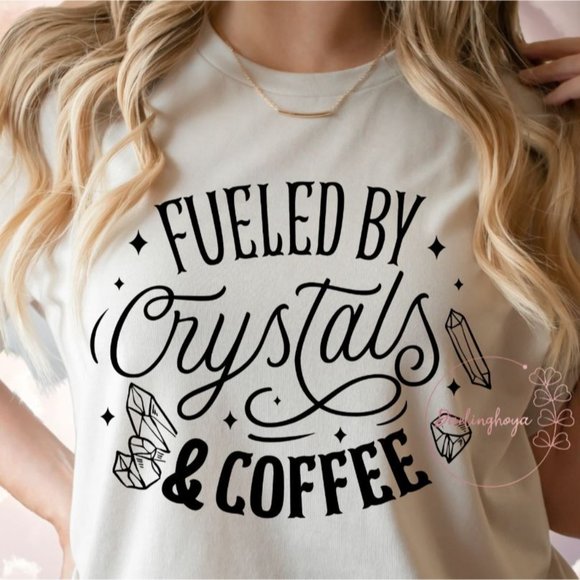Fueled by Crystals and Coffee Unisex Short Sleeve Graphic T-Shirt - Sand - Picture 2 of 4
